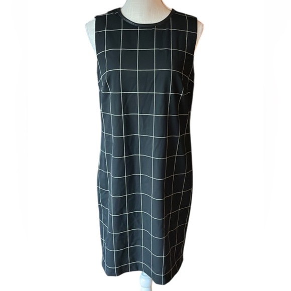Lauren Ralph Lauren NWT Windowpane Plaid Leather Trim Sheath Dress - 6 - Picture 2 of 10